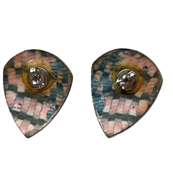 Iridescent Teardrop Mosaic Earrings With Silver Tone Backing A357 - Picture 3 of 4